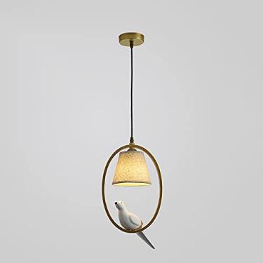 Imagem de YQSLQZZ Lustre de anel vintage com sombra de tecido de linho luzes de teto penduradas na cabeceira, pássaro de resina decorativo sala de jantar cozinha ilha luminária pendente, luzes E27*1