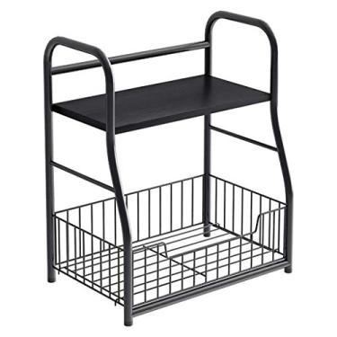 Imagem de Prateleira organizadora de 2 camadas para temperos, bancada e utensílios de cozinha, prateleira organizadora para casa, cozinha, banheiro, prateleira (preto)