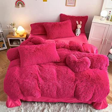 Imagem de Conjunto de capa de edredom felpudo de pele sintética, conjunto de cama ultra macio, conjunto de 4 peças de capa de edredom espesso mantém quente com fronhas de cama - verde claro Queen 200 x 230 cm