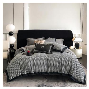 Imagem de Conjunto de capa de edredom de veludo de leite de inverno, conjunto de capa de edredom quente de veludo coral dupla face, super macia e quente (cor: marrom, tamanho: cama de 1,5 m para ela (cama preta