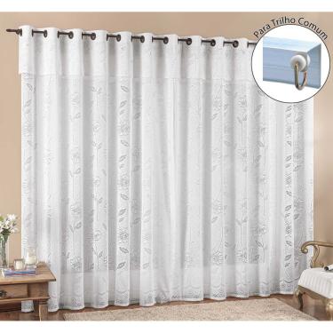 Imagem de Cortina Luna 2 Metros Para Trilho Comum Branca Renda Floral Sala ou Quarto