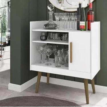 Imagem de Aparador buffet detalhe em branco design moderno 1 porta 2 prateleira pés palito para sala estar jantar cozinha organizador para utensílios café no pix balcão
