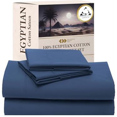 Imagem de California Design Den Jogo de lençol Queen com bolso profundo - Lençóis Queen Certified 100% algodão egípcio, cetim macio, bolsos profundos com elástico antiderrapante, roupa de cama luxuosa fresca e