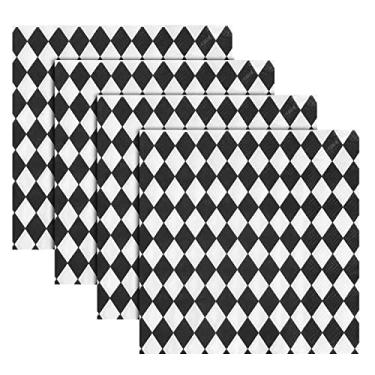 Imagem de Pacote com 50 guardanapos de papel xadrez preto e branco suprimentos de festa guardanapos de papel de Halloween guardanapos de coquetel de palhaço perfeitos para decoração de festa de jantar de