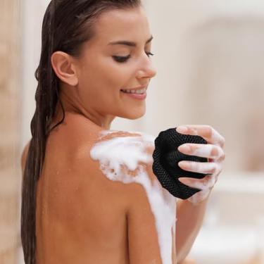 Imagem de Esfoliantes corporais africanos de 2 peças, esponjas de rede de lavagem para chuveiro e banho, preto