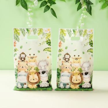 Imagem de 25 peças de sacos de presente estilo animal da selva, leão da selva, girafa, decoração de girafa, bolsa de presente portátil, para lembrancinha de festa de aniversário selvagem, decoração de mesa de