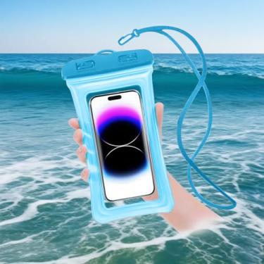 Imagem de Bolsa de telefone impermeável com airbag flutuante para natação, mergulho, caiaque, praia, passeios de barco, para mulheres, homens, viajantes, 1 peça (azul)