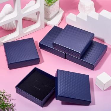 Imagem de 5 caixas de joias de papelão, 9 x 8 x 2,5 cm, pequenas caixas de joias, colar azul, brinco, caixa de anel com esponja para Natal, casamentos, dia dos namorados, presente de aniversário