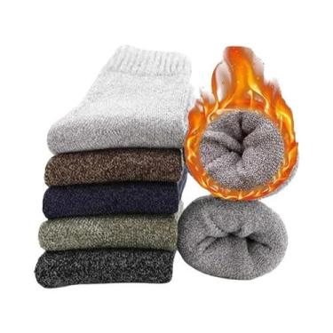 Imagem de Meias Masculinas de Lã Merino - 5 Pares de Meias Quentes para Inverno,