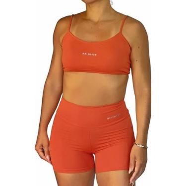 Imagem de Conjunto Top + Short Academia Drisheer Fitness Feminino, Laranja, G