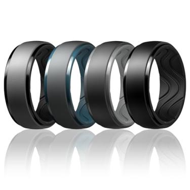 Imagem de Egnaro Anéis de casamento masculinos de silicone: anel de borracha de 10 mm de largura e 2,5 mm de espessura - hipoalergênico para academia/ar livre/presente, 9.5-10, Silicone, Sem pedra preciosa