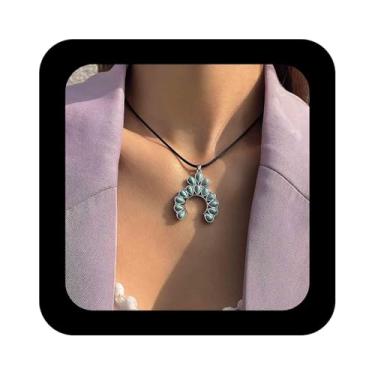Imagem de Vacaonio Colar de couro turquesa boêmio grande com pingente de flor turquesa colar gargantilha de corda de couro preto colar azul turquesa joia para mulheres, Zinco, Sem Pedra Preciosa