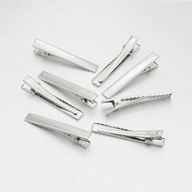 Imagem de 50 peças de grampos de cabelo jacaré de ferro achados de metal de dente único grampos de crocodilo presilhas para laços de cabelo acessório estilo de cabeleireiro, 56 mm de comprimento