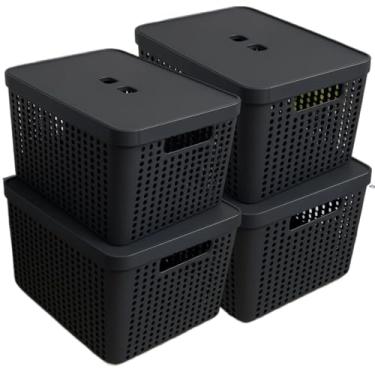 Imagem de Caixa Organizadora, Kit 4 Caixas Organizadora Grande Multiuso com Tampa 17 Litros Plástico Resistente(Preto)