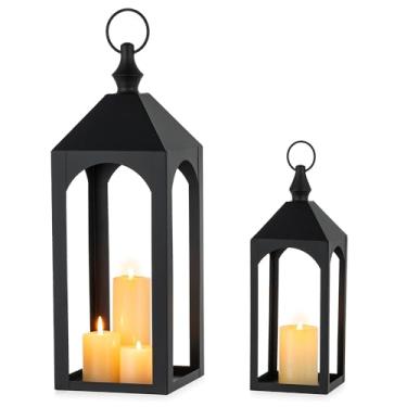 Imagem de Staymoment Lanterna externa para varanda frontal: 43 cm 28 cm conjunto de 2 lanternas decorativas para interior para pátio lareira prateleira mesa decoração de casa vintage