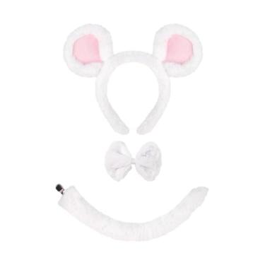 Imagem de simhoa Tiara com orelhas de rato, gravata borboleta e orelhas de rato para brincadeiras de faz de conta, carnaval e Halloween, Branco