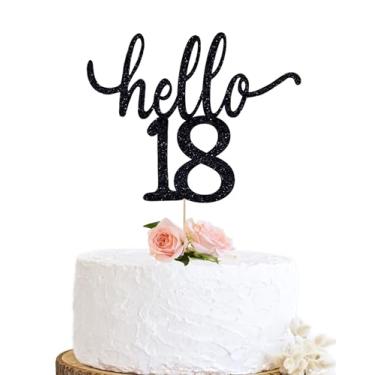 Imagem de Olá Topo de bolo de aniversário de 18 anos, decorações engraçadas de festa de 18 anos, topo de bolo de feliz aniversário de 18 anos para meninas, glitter preto, decorações de festa de aniversário de
