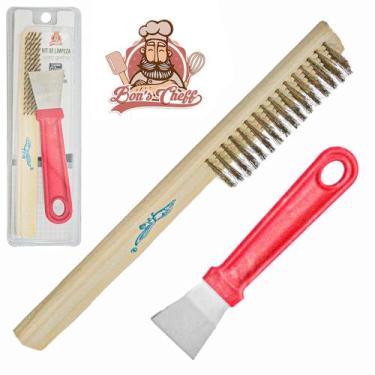 Imagem de Kit de limpeza para grelha com escova + raspador bons cheff