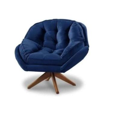 Imagem de Poltrona Decorativa Califórnia Com Base Giratória Suede Azul Marinho