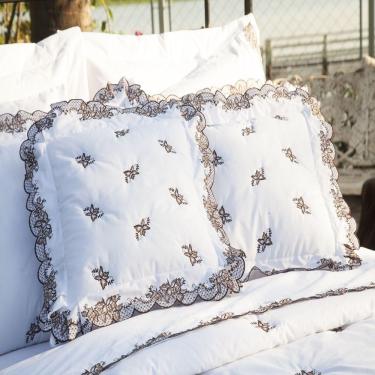 Imagem de Almofada Decorativa Bordada 200 Fios Mondrean Branco Vilela Enxovais 2 Peças
