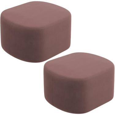 Imagem de Kit 2 Puffs Decorativos Orgânico Para Living Quarto 70cm Doha W01 Suede Rosê - Lyam Decor