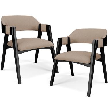 Imagem de Kit 2 Cadeiras Sala De Jantar Estar Living Estofada Suran L02 Preto Linho Bege Escuro - Lyam Decor