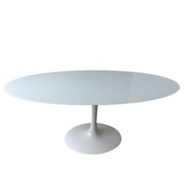 Imagem de Mesa de Jantar Tulipa Oval 120x80cm Laqueada e Vidro Branco