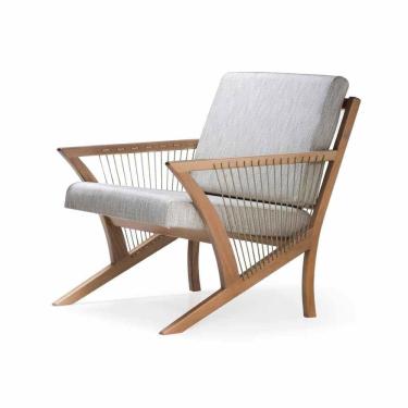 Imagem de Poltrona Com Braço Muá Algodão Cinza Madeira Cedro Corda Redonda Poliéster Rami