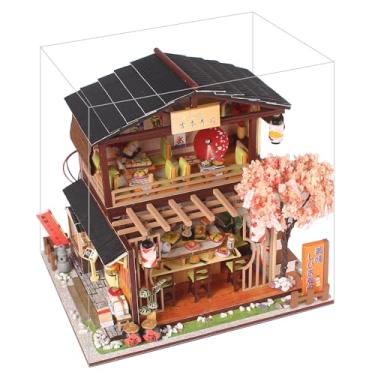 Imagem de Modelo de loja de sushi DIY Brinquedo de montagem criativa de madeira Japonês LED Casa em miniatura Projeto de artesanato para adolescentes Adultos Basswood 22,5 x 17,5 x 19,5 cm