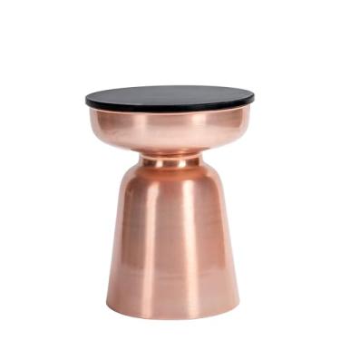 Imagem de Finch Adler Mesa lateral com detalhes de metal, tampo de granito natural de 41 cm, base de latão escovado, formato de ampulheta, mesa de cabeceira moderna, mesa de cabeceira ou mesa de cabeceira para