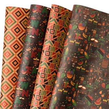 Imagem de RUSPEPA Kraft Wrapping Paper Sheets - Kwanzaa Menorah and Geometry Design - 12 Folded Sheets-19.68 X 27.5 Inch