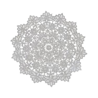 Imagem de Placemat Toalha de mesa branca feita à mão com bordado de flores e crochê (35 cm-1)