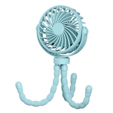 Imagem de Mini Ventilador Usb Recarregável Ventilador Portatil de Mão para Carrinho de Bebê PortáTil 3 Velocidades Suporte Flexível MoldáVel(Azul)
