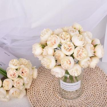 Imagem de 27 peças de flores artificiais – flor de seda com hastes rosas champanhe, arranjos florais falsos para casa de banho, escritório, mesa central, prateleira, decoração de casamentos