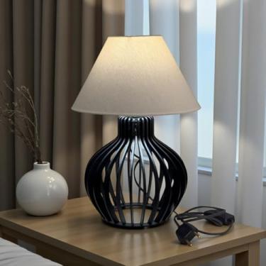 Imagem de Abajur de Mesa Ripado Moderno MDF com Cúpula Cônica | Luminária Decorativa Quarto e Sala