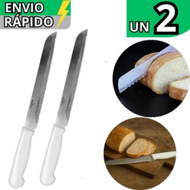 Imagem de Kit 2 Faca Para Cortar Pão Em Inox N8 de Serra Grande Ideal Torta Pão 