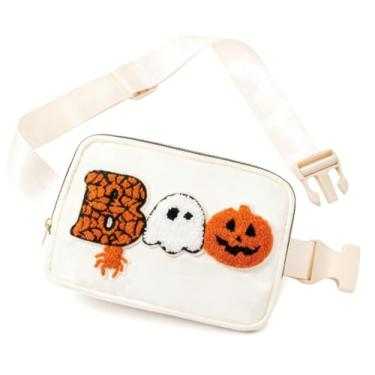 Imagem de Boo Basket Stuffers para adolescentes, bolsa transversal de Halloween, bolsa assustadora de abóbora para crianças, pochetes fofas de Halloween, presentes de Halloween para meninas e mulheres, Branco