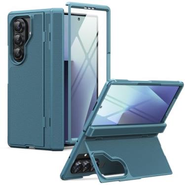 Imagem de HIERYQHE Capa para Samsung Galaxy Z Fold 7 embutida [película de privacidade] [proteção de dobradiça] [suporte] capa protetora de corpo inteiro para Z Fold 7 5G 2025 - preta (azul)