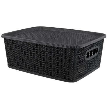 Imagem de Caixa Organizadora São Bernardo Rattan em Plástico Preta 12,5L