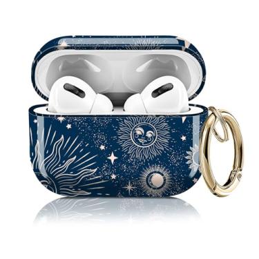 Imagem de Capa compatível com AirPod Pro 2ª/1ª geração 2023/2022/2019, capas fofas com chaveiro dourado para Air Pod Pro 2 e 1, para homens, mulheres e meninas (lindo sol e lua)