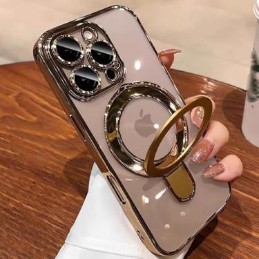 Imagem de PIKULOA Capa para iPhone 16 com suporte magnético [compatível com MagSafe] [protetor completo de lente da câmera] Capa de telefone transparente à prova de choque à prova de choque para iPhone 16 de