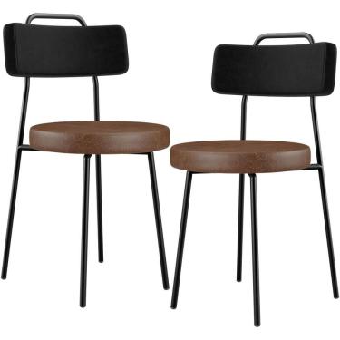 Imagem de Kit 02 Cadeiras Decorativas Estofada Para Sala Jantar Barcelona L02 Couríssimo Preto Marrom