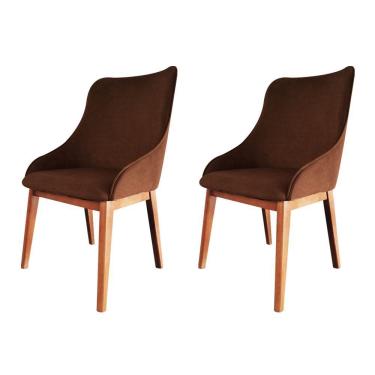 Imagem de Kit 2 Cadeiras De Jantar Estofada Elisa Anatômica Couro Pu Caramelo Base Madeira Maciça Mel Marrom