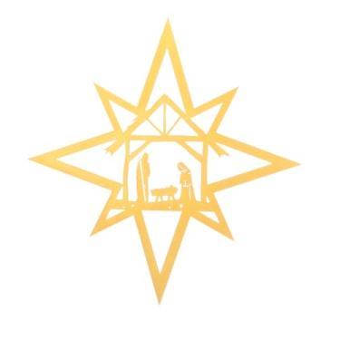 Imagem de Hoolerry Decoração de parede Jesus Presépio Dourado Estrela de Belém Ornamento de Parede Metal Arte Paredes Esculturas Decoração de Igreja Rústica Ideias de Presente de Batismo Presente de Natal