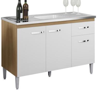 Imagem de Balcao Para Pia Sem Tampo 118 Cm Gabriela Amendoa Branco Reajl Moveis Amendoa Branco