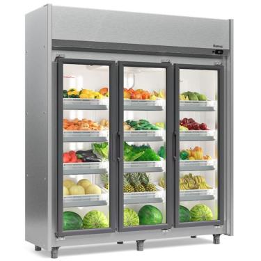 Imagem de Expositor Vertical Hortifruti 3 Portas De Vidro Geas3p Gelopar Auto Serviço Hortifruti Inox 220v
