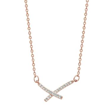 Imagem de Colar feminino delicado com pingente de cruz de ouro rosa, prata esterlina S925, pedra de zircão, sem níquel, caixa de presente