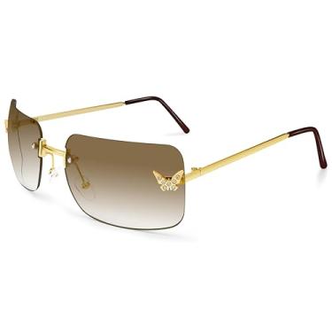 Imagem de Dollger Óculos de sol retangulares Y2k para mulheres, modernos, sem aro, óculos de sol quadrados, borboleta, anos 90, óculos escuros legais, Armação dourada com lentes marrons, G