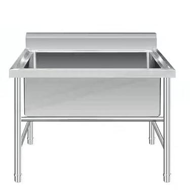 Imagem de TRGCJGH Lavatório de lavanderia inoxidável, pia de tigela única grande, pia de aço inoxidável independente, pia industrial de cozinha (80 x 60 x 80 cm/31,4 x 23,6 x 31,4 cm, profundidade: 40 cm/15,7