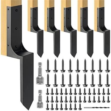 Imagem de KKSFBNKSK Kit de reparo de poste de cerca de aço 4 x 4, âncora, ponta de aterramento, suporte de poste de madeira, kit de 4 soquetes sextavados resistentes
